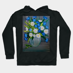 Mixed bouquet of flowers in a silver and turquoise vase Hoodie